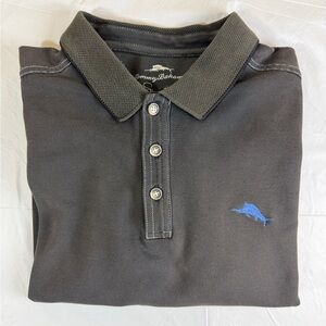 Tommy Bahama Dark Gray Polo with Blue Accent